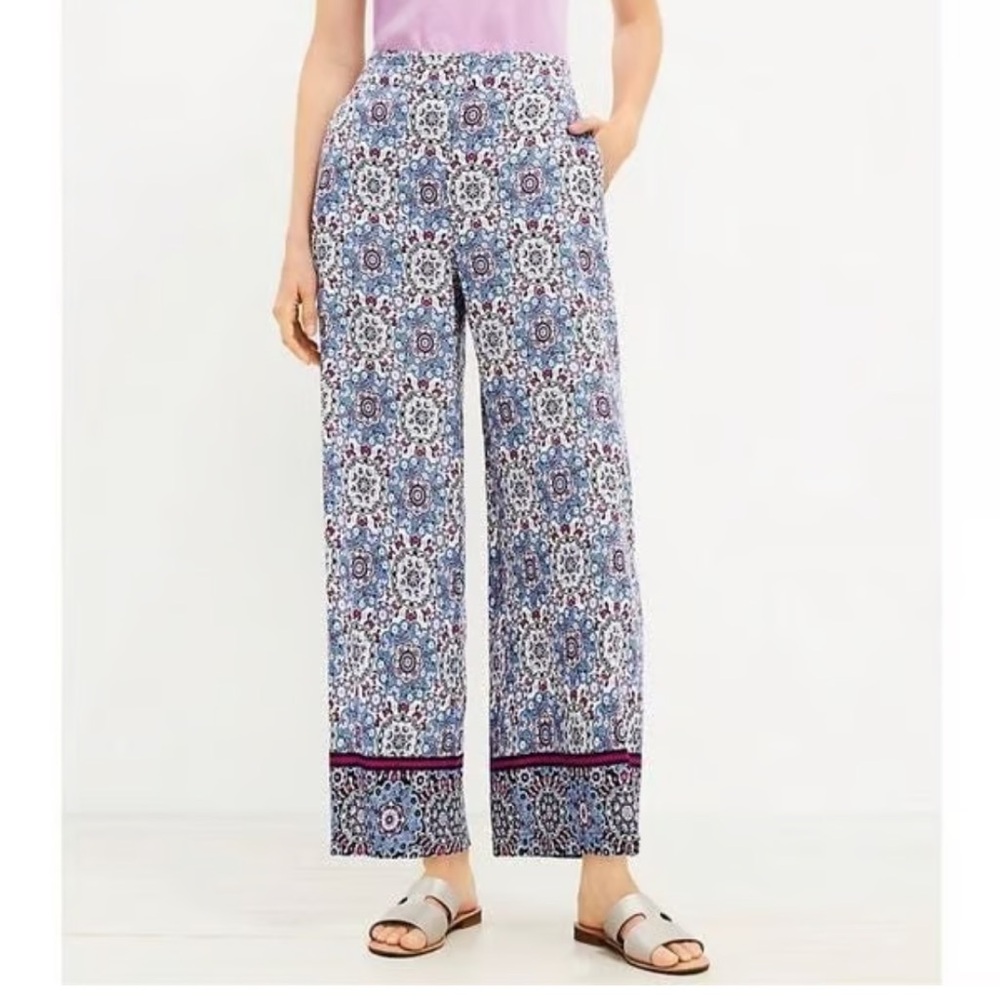 Printed Wide-Leg Women’s Pants in Blue